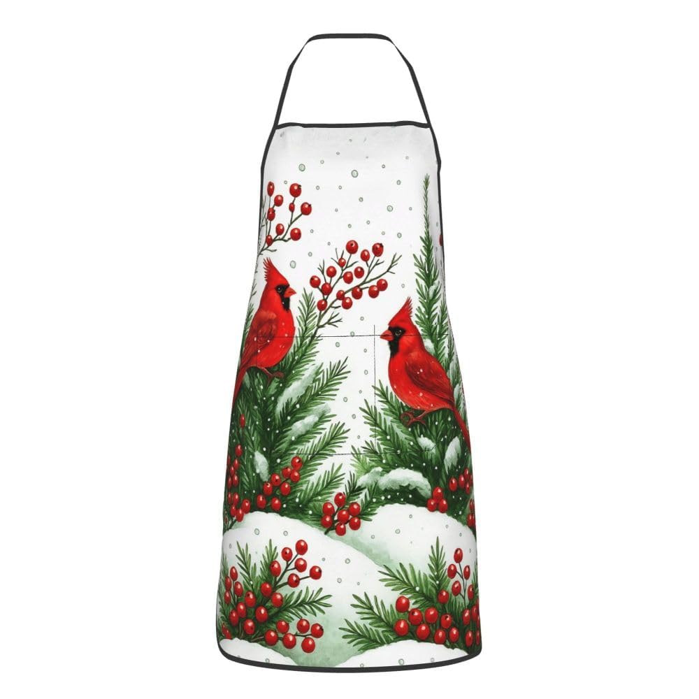 Oblivix Winter Cardinal Apron highlights convenient pockets for tools and recipes.