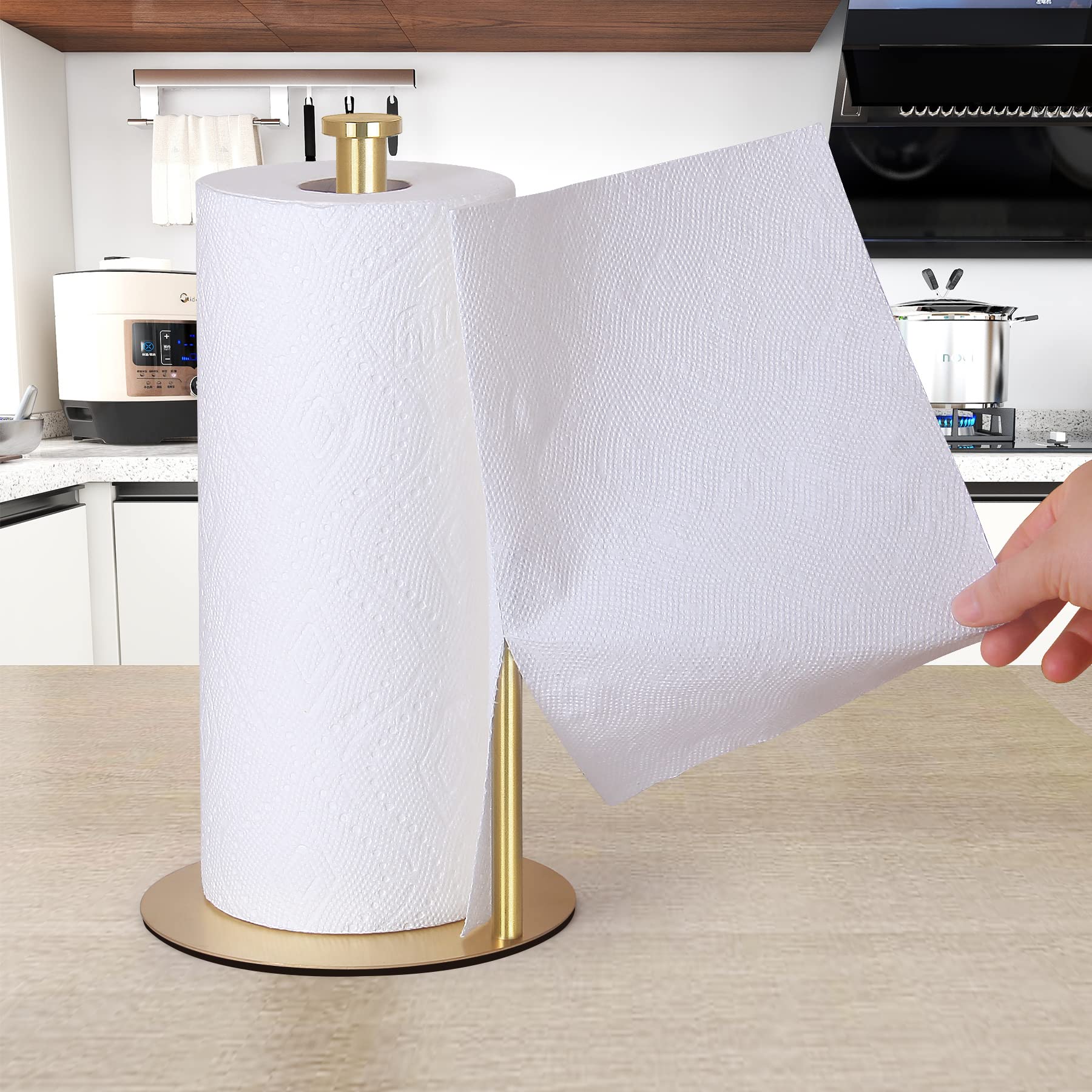 OBODING Gold Countertop Paper Towel Holder anti-slip base protects surfaces.