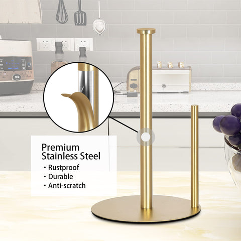OBODING Gold Countertop Paper Towel Holder top cap enables easy carrying.