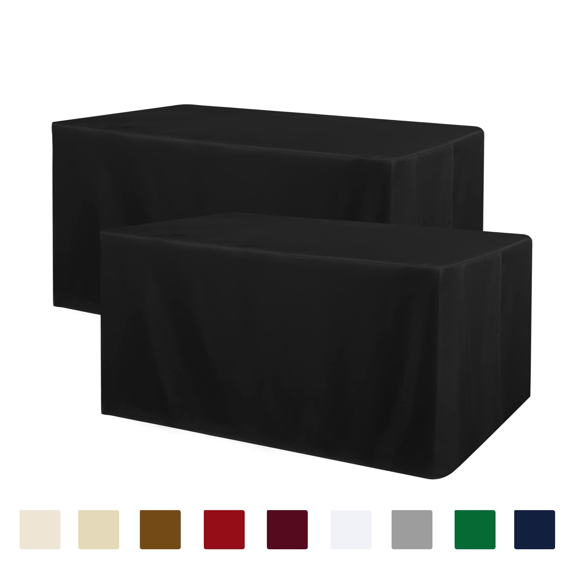 Obstal black fitted tablecloth draped over a 6ft rectangle table for a crisp indoor setup