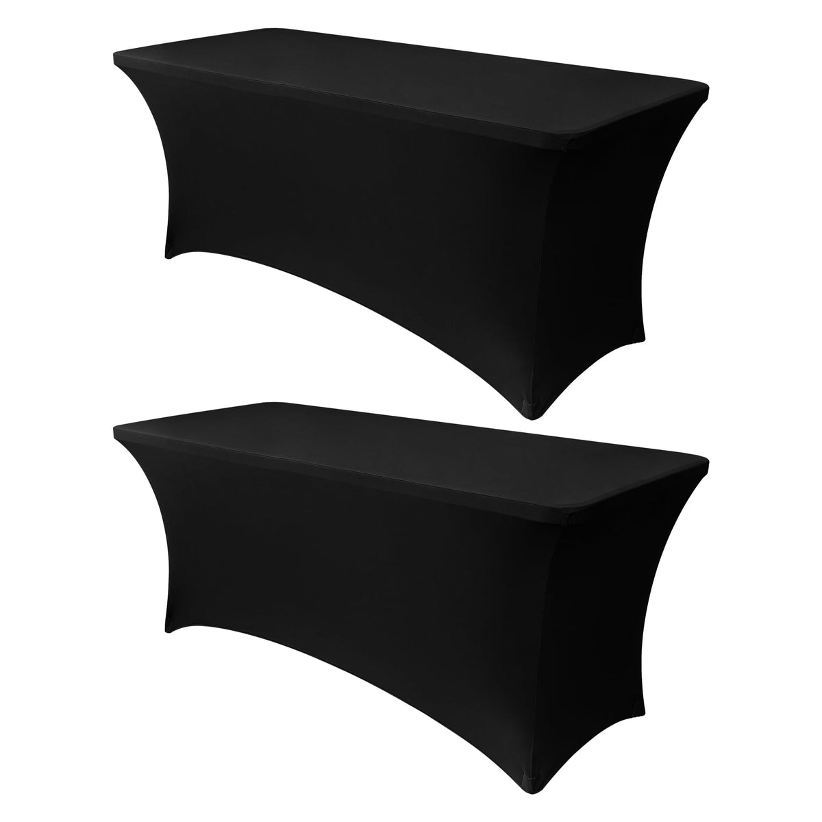 Obstal stretch black spandex tablecloth on a 72-inch folding table for a wedding display