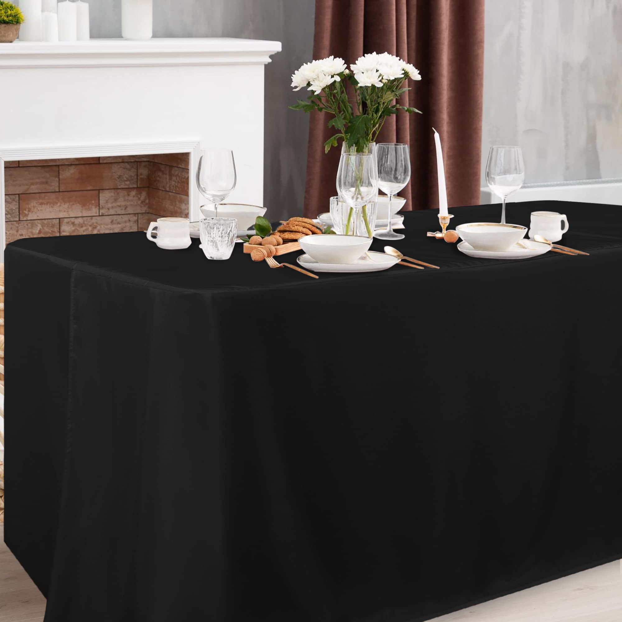 Close up of Obstal tablecloth fabric showing waterproof and stain resistant finish