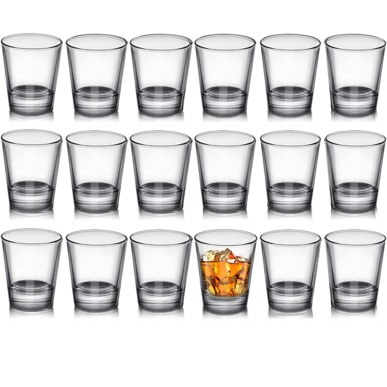 OBTANIM 18-pack shot glasses offer a classic bar look and durable stacking for home bars.