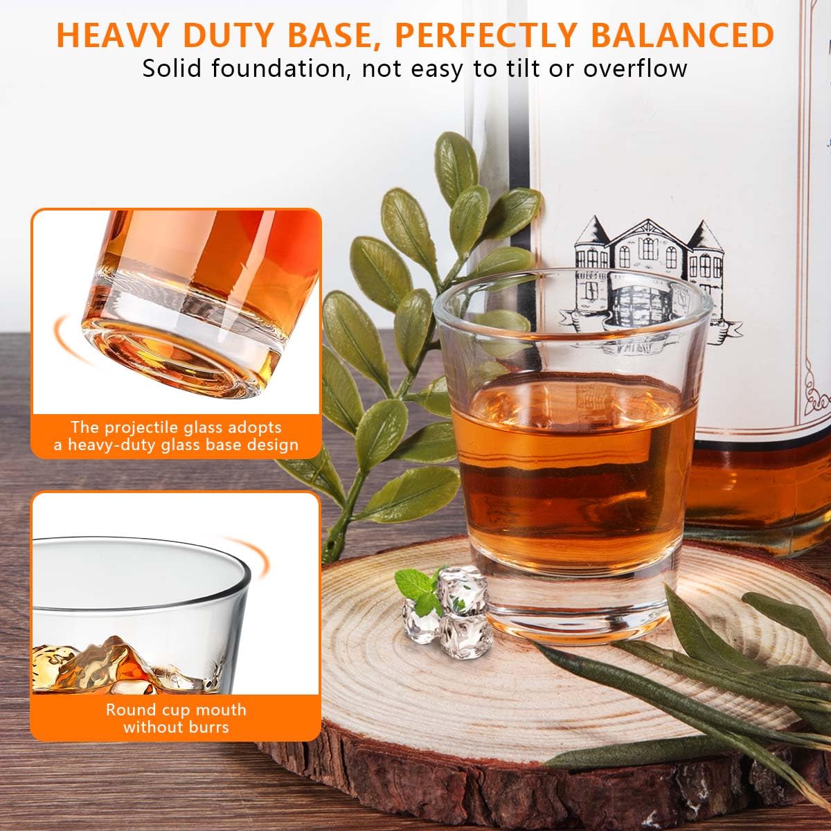 OBTANIM clear shot glasses showcase bright spirits with a clean, transparent profile.