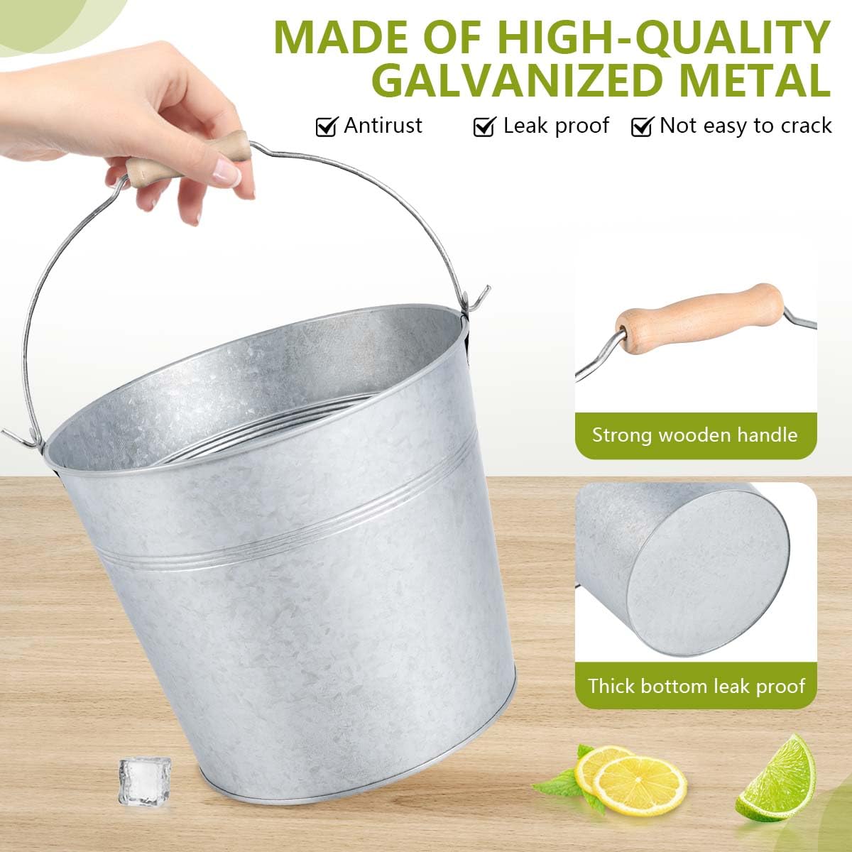 OBTANIM metal buckets with a sturdy handle for carrying and setup