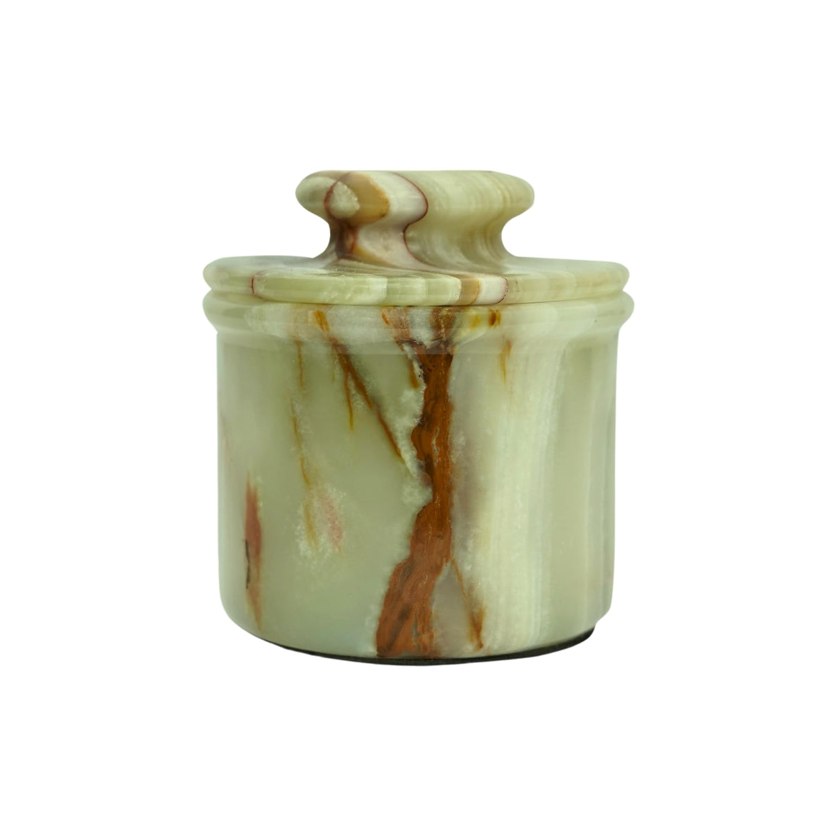 OceanicX Green Onyx Butter Keeper front view; stylish round dish keeps butter ready on the counter.