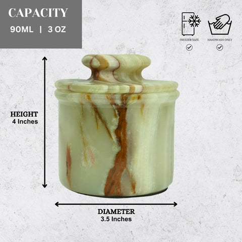 OceanicX Green Onyx Butter Keeper top view highlighting green marbling and lid.