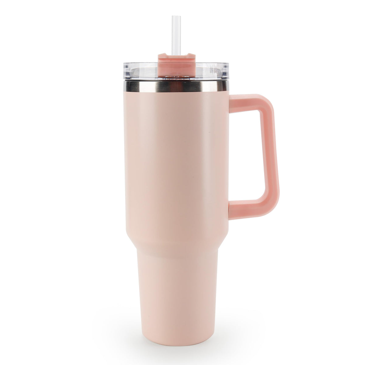 OceanPAX 40oz tumbler with rose quartz handle keeps drinks cold on the go.