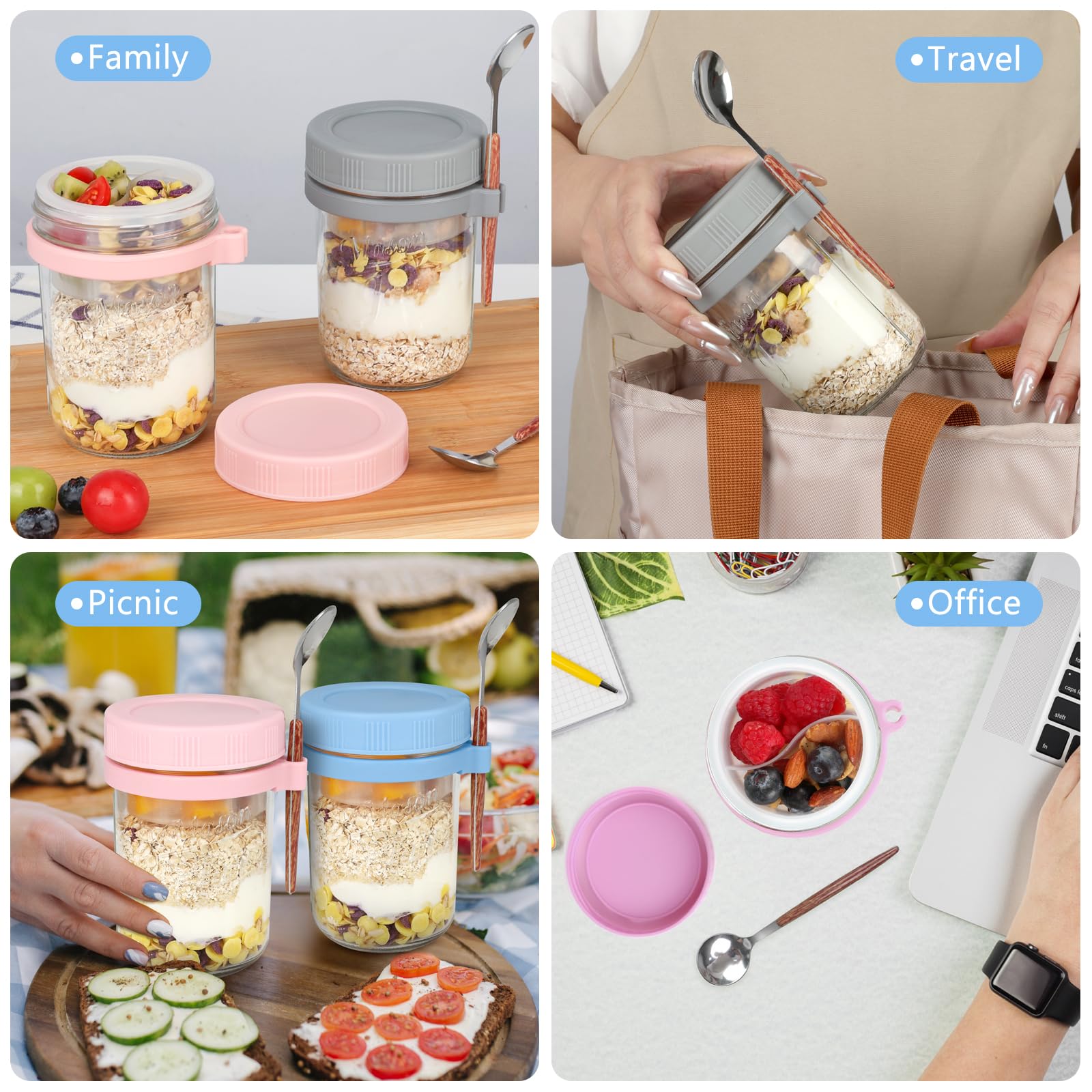 OcePor colorful set of six jars ideal for on-the-go breakfasts