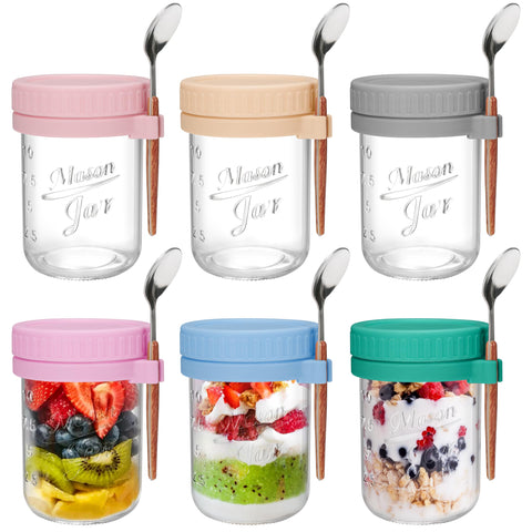 OcePor 16oz overnight oats jar in a colorful six-pack, easy to mix and store.