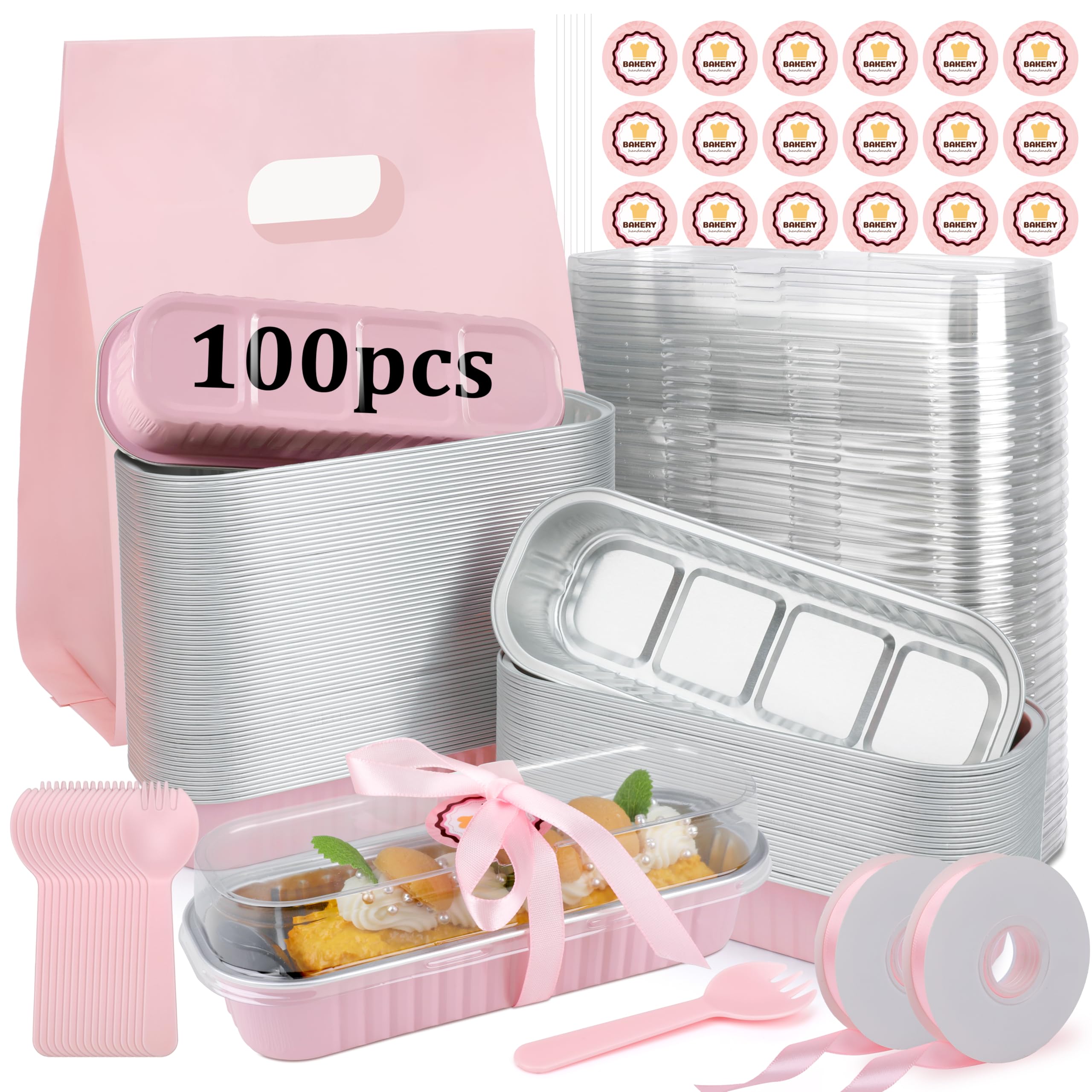 OcePor pack of 100 mini loaf pans with lids and spoons for gifting.