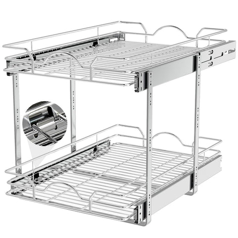 OCG 2-tier pull-out shelves in chrome, front view for easy cabinet access.