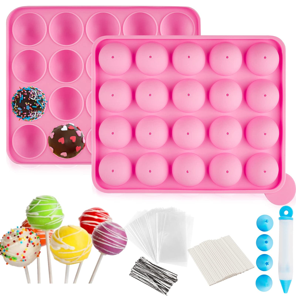 Ocmoiy 20-cavity silicone cake pop mold for easy release and consistency.