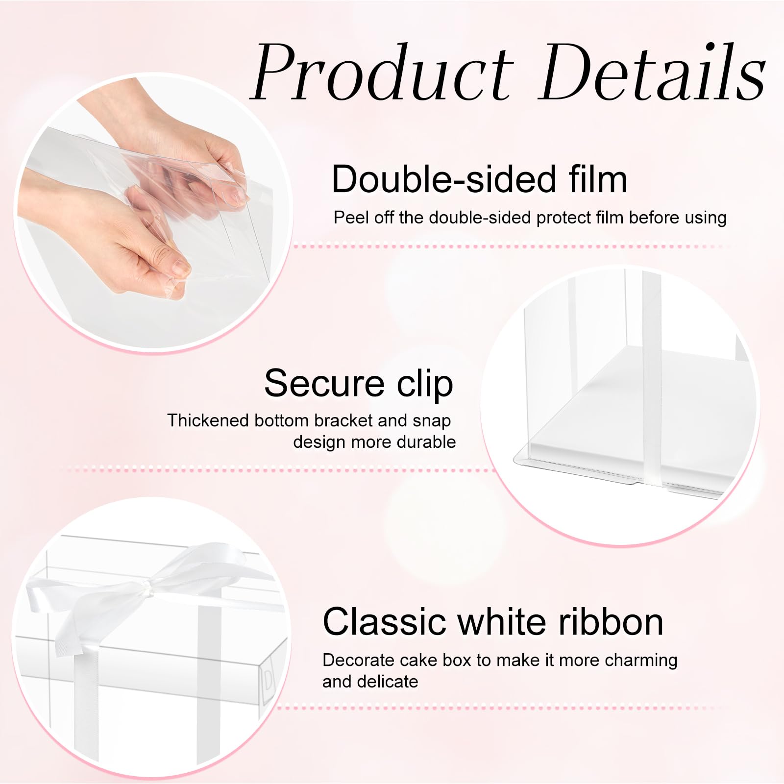 Ocmoiy white ribbon enhances presentation on cake box packaging.