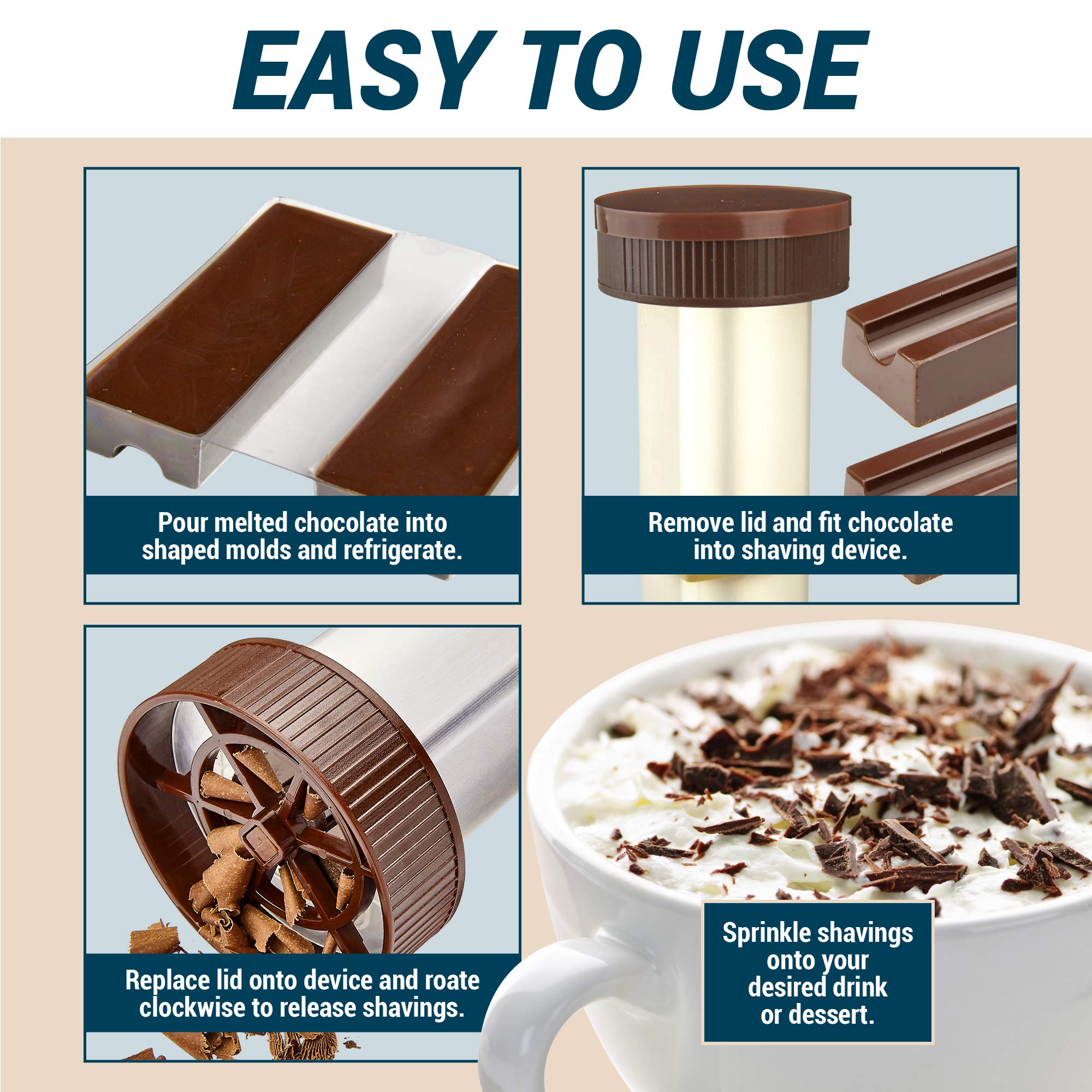 O'Creme chocolate shaver used for gourmet dessert garnishes and toppings.