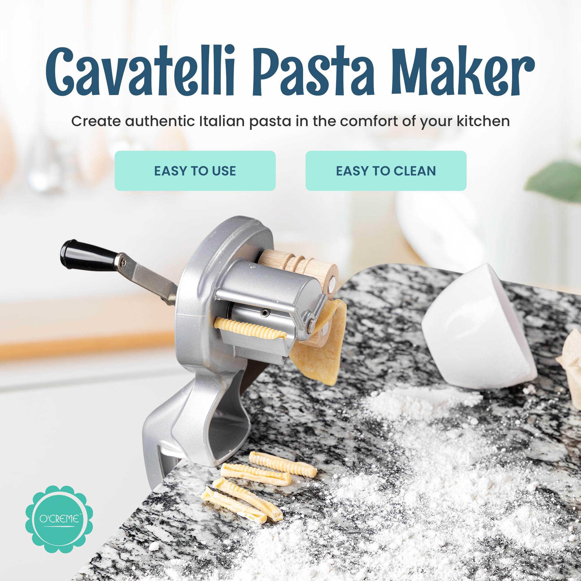 O'Creme pasta maker with non-stick coating reduces sticking during rolling
