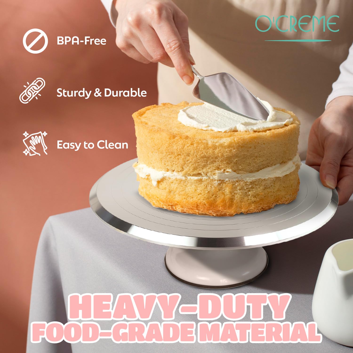 O'CREME textured top surface provides steady icing control.