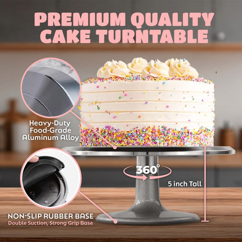 O'CREME non-slip base cake turntable ensures secure decorating.