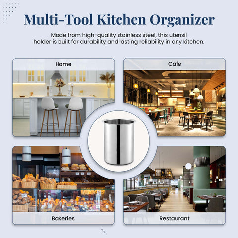 OCS Parts stainless steel utensil holder on counter with easy access.