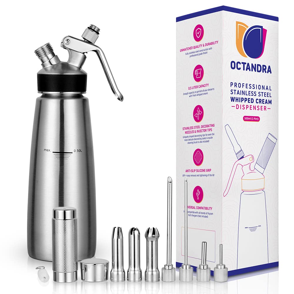 OCTANDRA 500ml stainless steel dispenser for fresh whipped cream topping textures