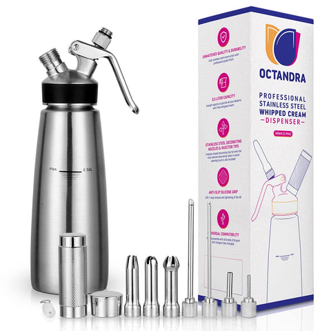 OCTANDRA 500ml stainless steel dispenser for fresh whipped cream topping textures