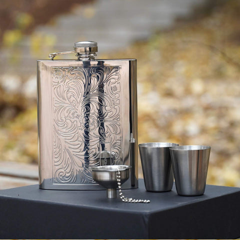 Octaville compact 8oz pocket flask, fits coat pocket for events and travel.