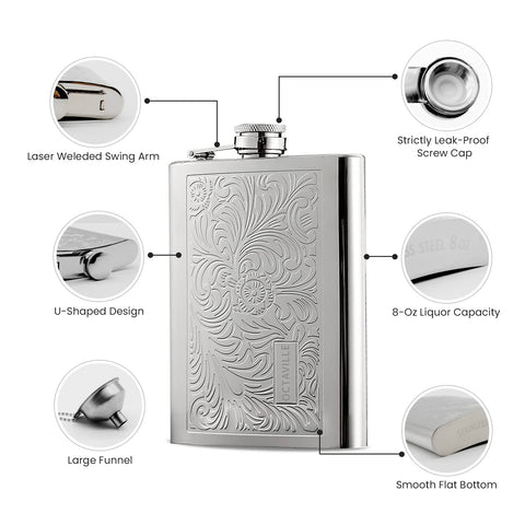 Octaville stainless steel flask with leakproof lid, perfect for outdoor adventures.