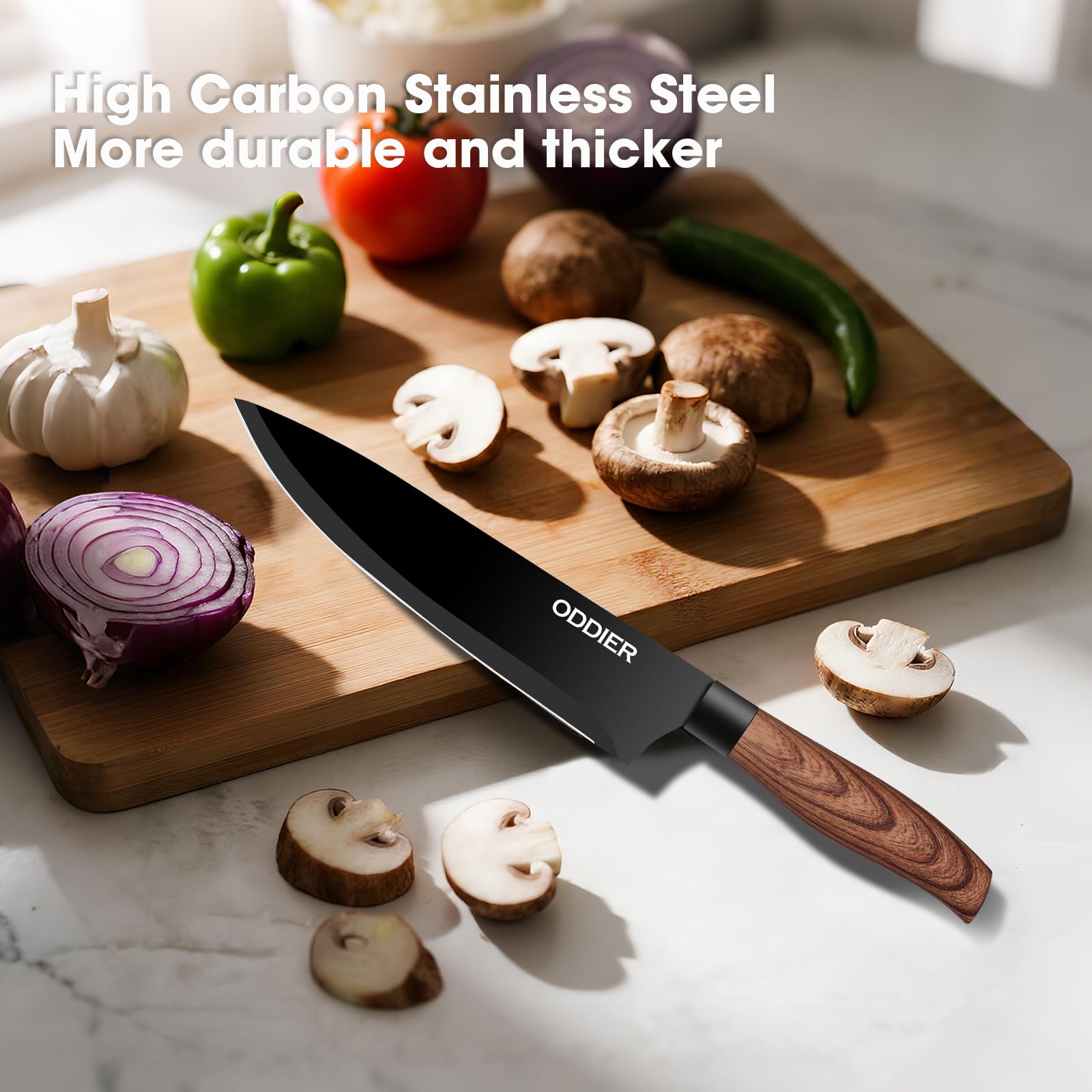 ODDIER 8-inch bread knife delivers clean cuts and reduced tearing.