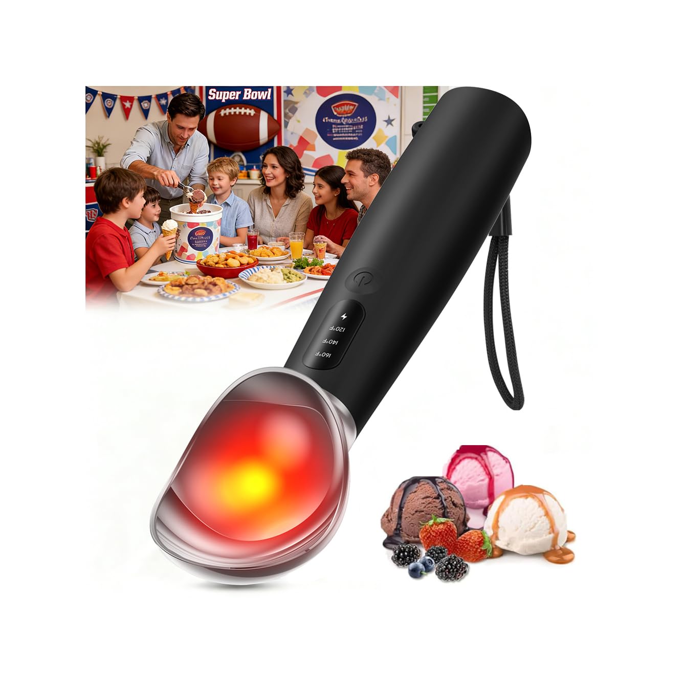 OddPaddle heated ice cream scoop melts hard ice cream at 160°F for easier scooping.