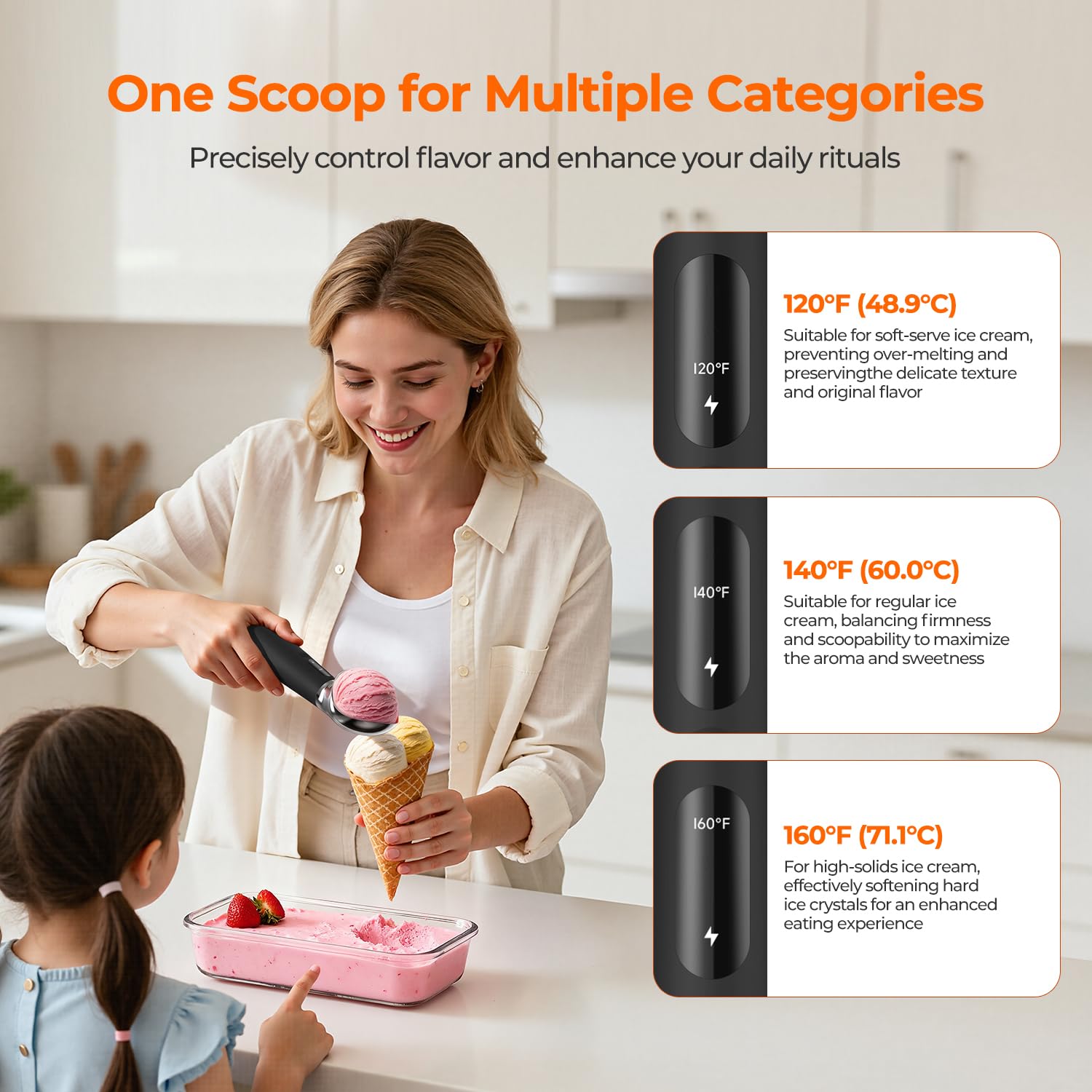 OddPaddle USB rechargeable battery enables cordless dessert scooping.