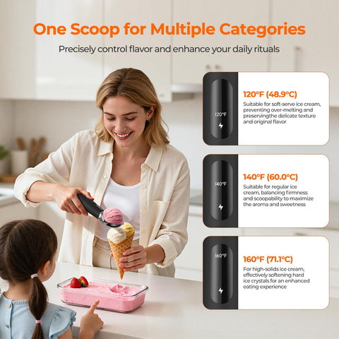 OddPaddle USB rechargeable battery enables cordless dessert scooping.