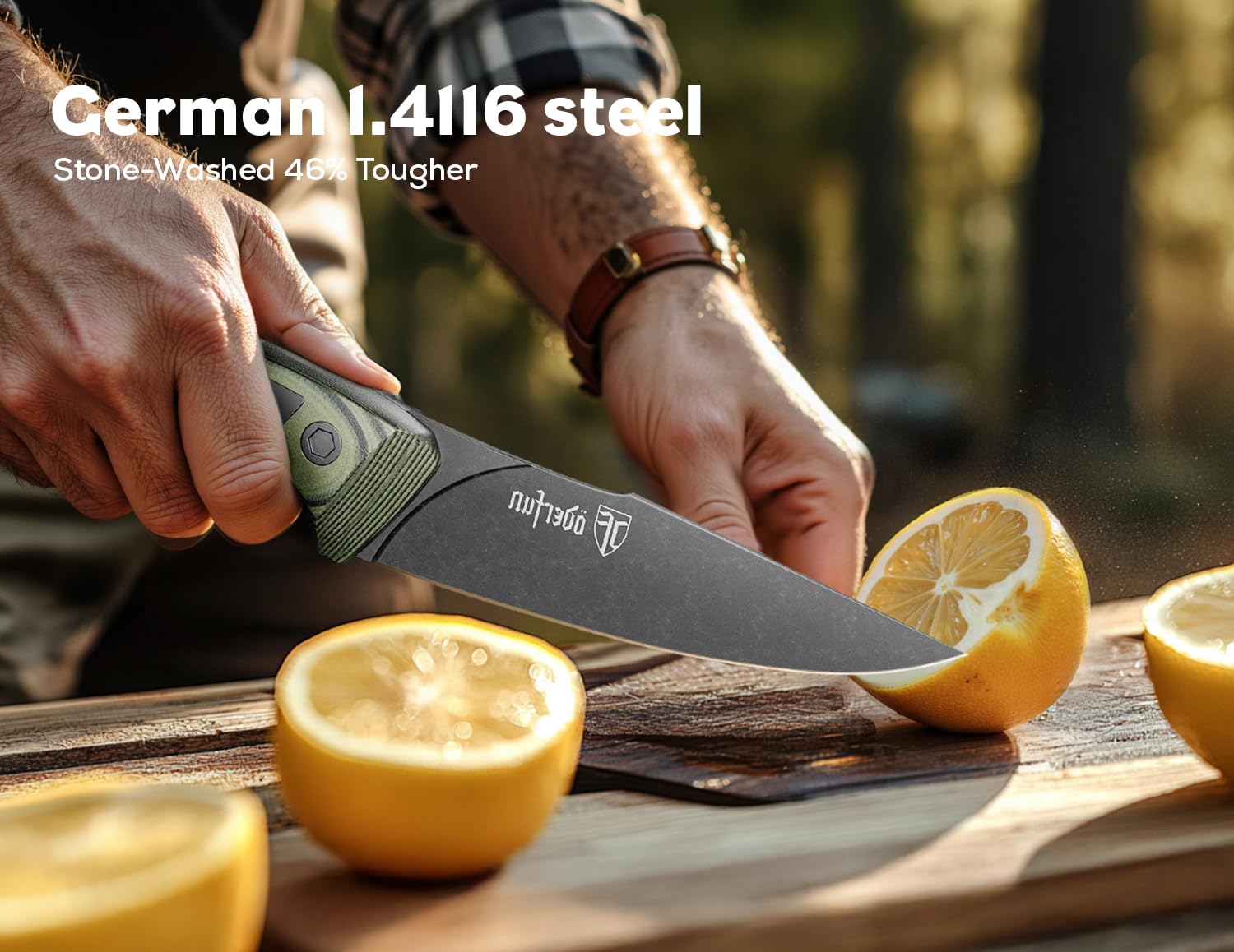 Full-tang construction of the ODERFUN knife promises balanced control during prep tasks.