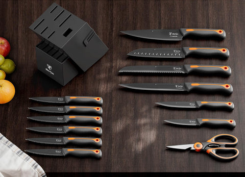 ODERFUN block with built-in sharpener keeps blades razor-sharp.