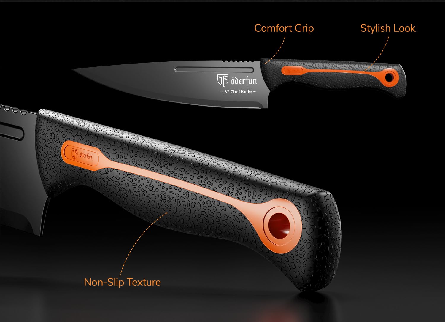 ODERFUN non-slip ergonomic handles provide comfortable, secure grip.