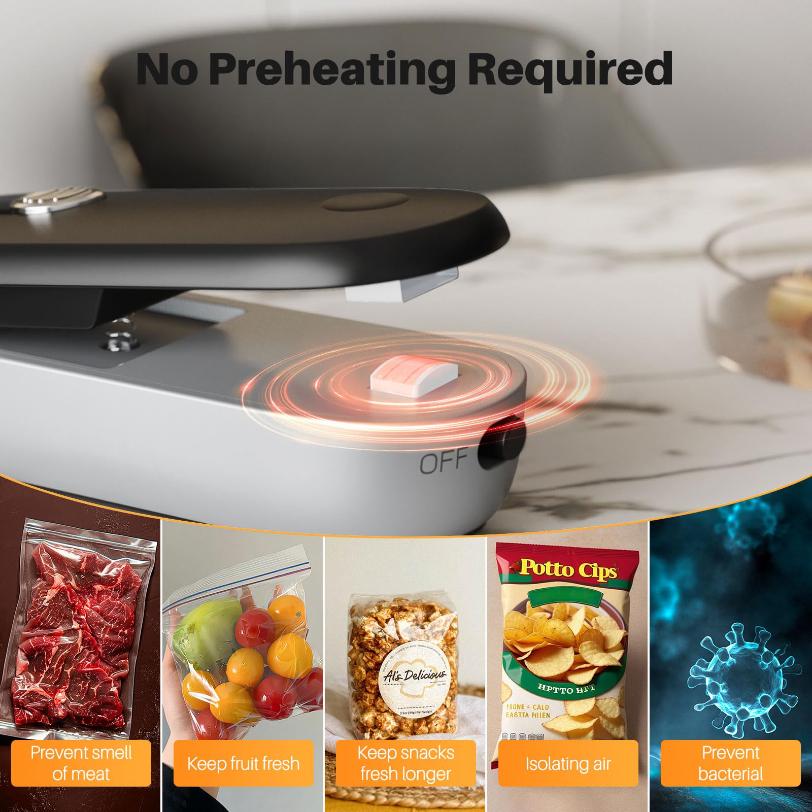ODSD magnetic attachment keeps the sealer within reach on the fridge