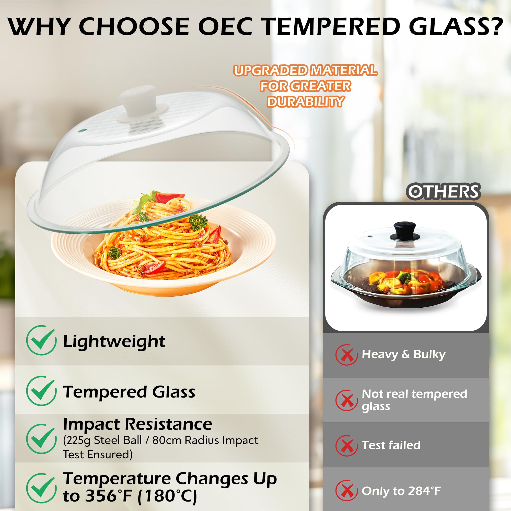 OEC dishwasher-safe tempered glass lid for effortless cleanup.