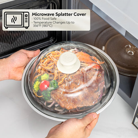 OEC microwave-safe lid with silicone knob for safe heating.