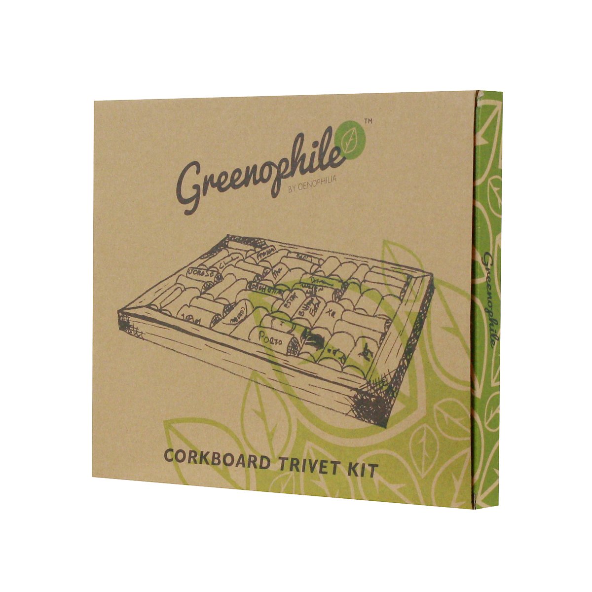 Oenophilia bamboo corkboard trivet assembly showing DIY setup for a personalized kitchen accessory.