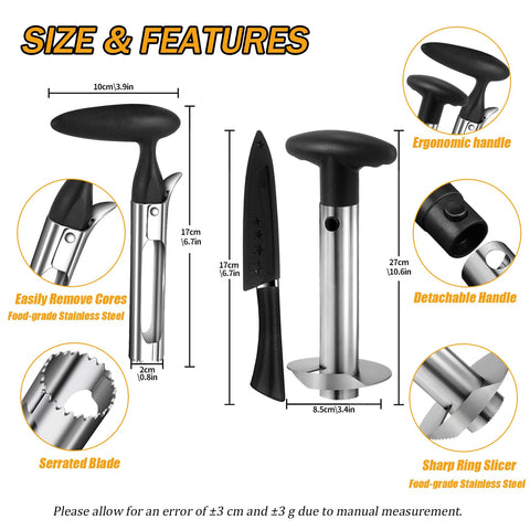 Close-up of OERPHO pineapple core remover blade for clean cores.