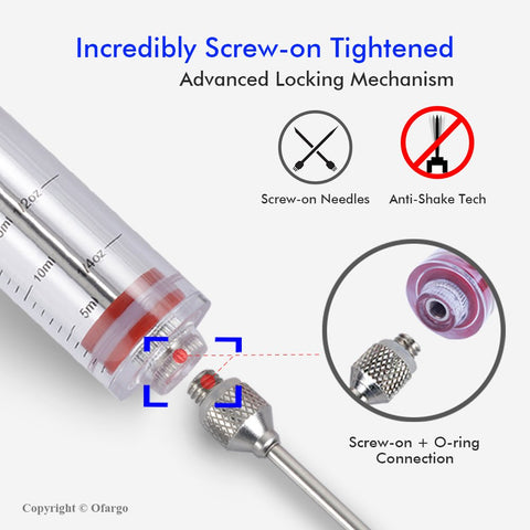 Ofargo screw-on meat needle attached to the injector kit.