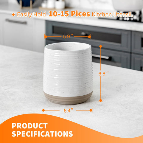 Officepal 6.8-inch utensil crock with sesame glaze supports easy access.