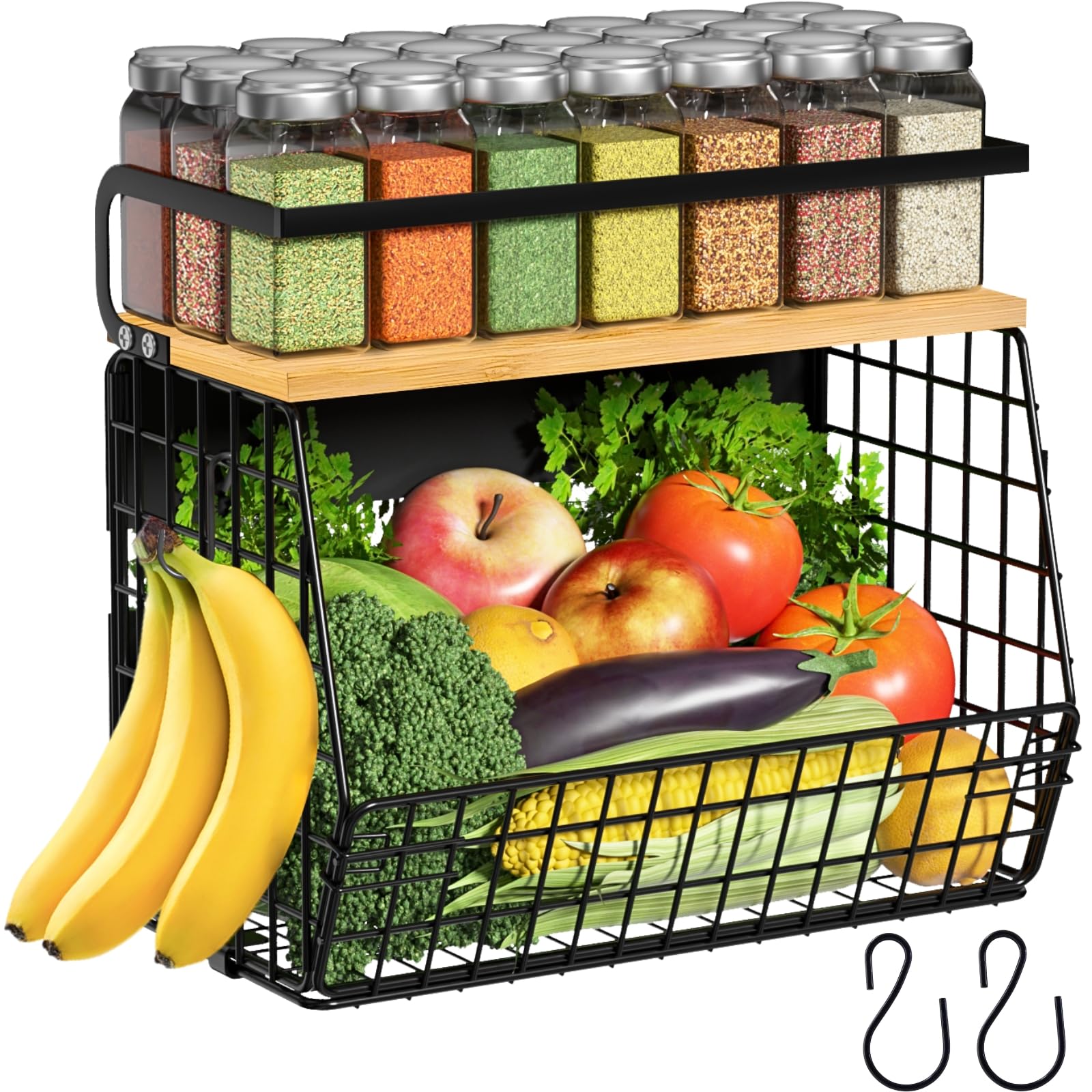 Ofiray-home magnetic shelf on fridge with wood lid storing fresh fruit