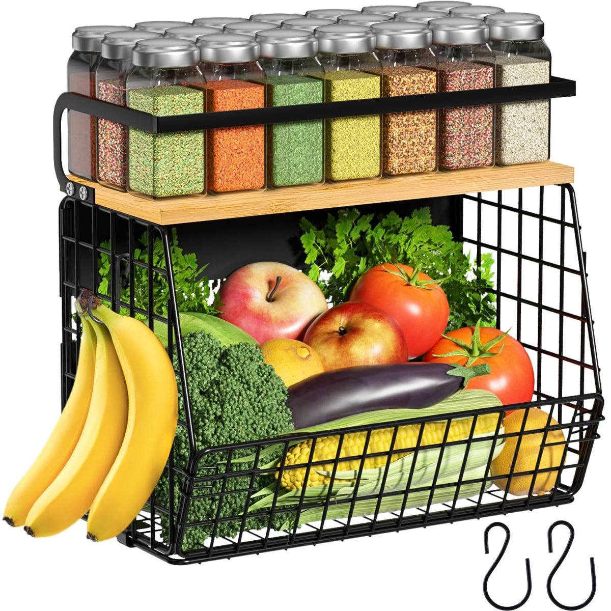 Ofiray-home magnetic shelf on fridge with wood lid storing fresh fruit