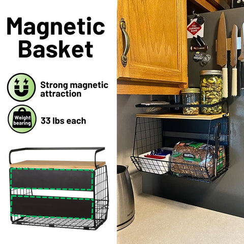 Ofiray-home magnetic shelf with bins holding potatoes and onions