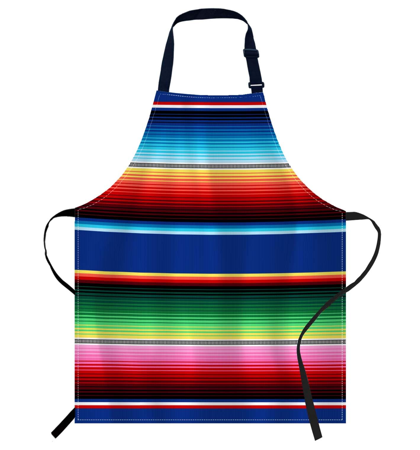 oFloral Mexican Colorful Stripes Apron front view, vibrant pattern for stylish cooking
