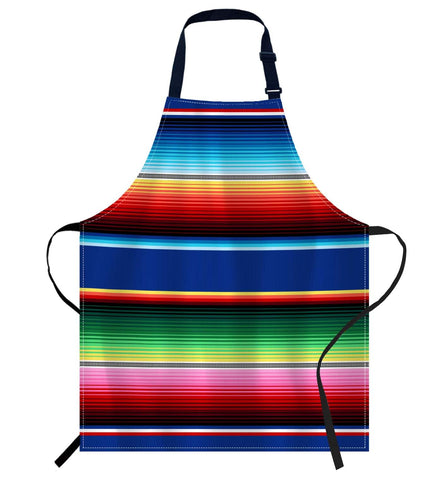 oFloral Mexican Colorful Stripes Apron front view, vibrant pattern for stylish cooking