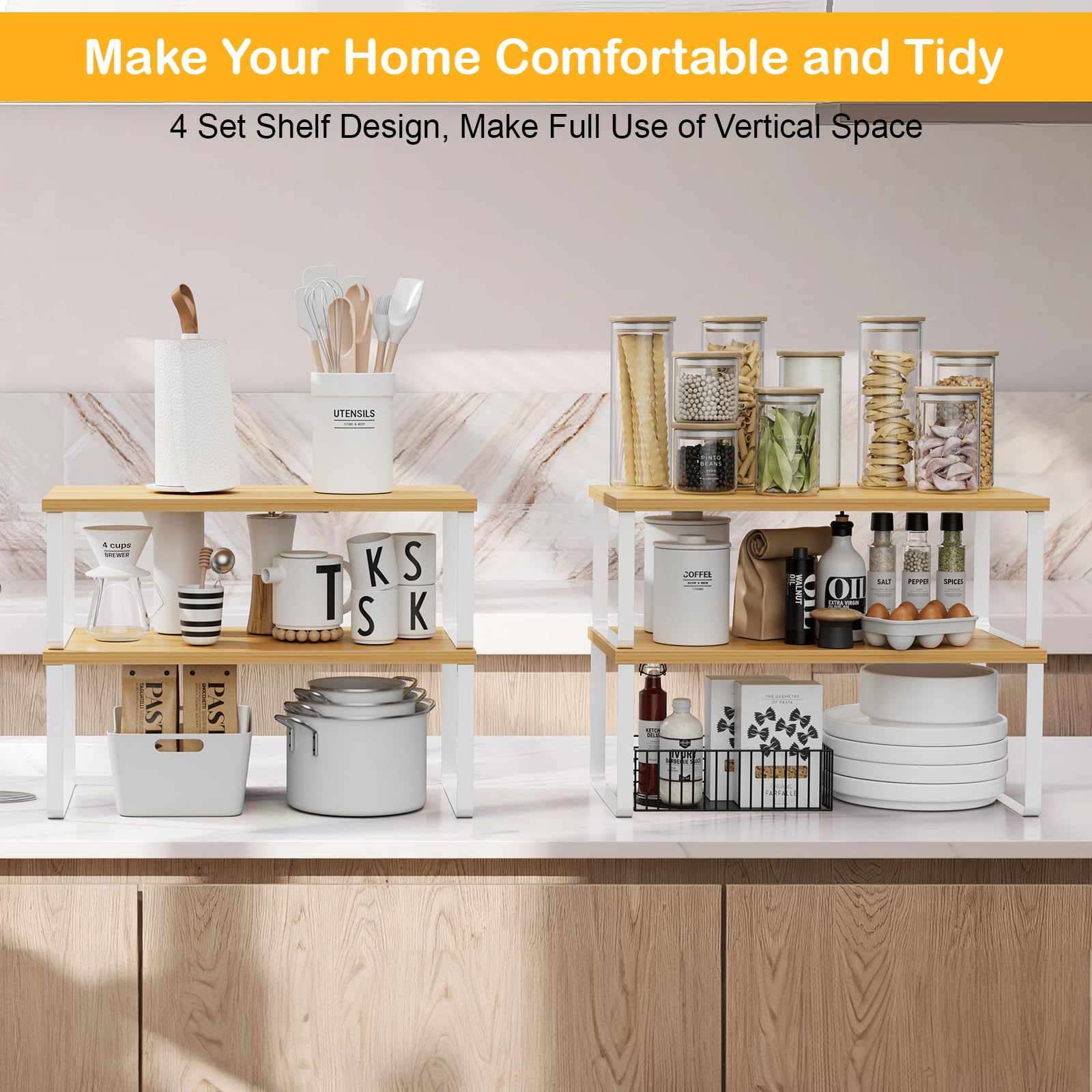 OGEMXU adjustable wood shelf keeps spice jars organized and accessible
