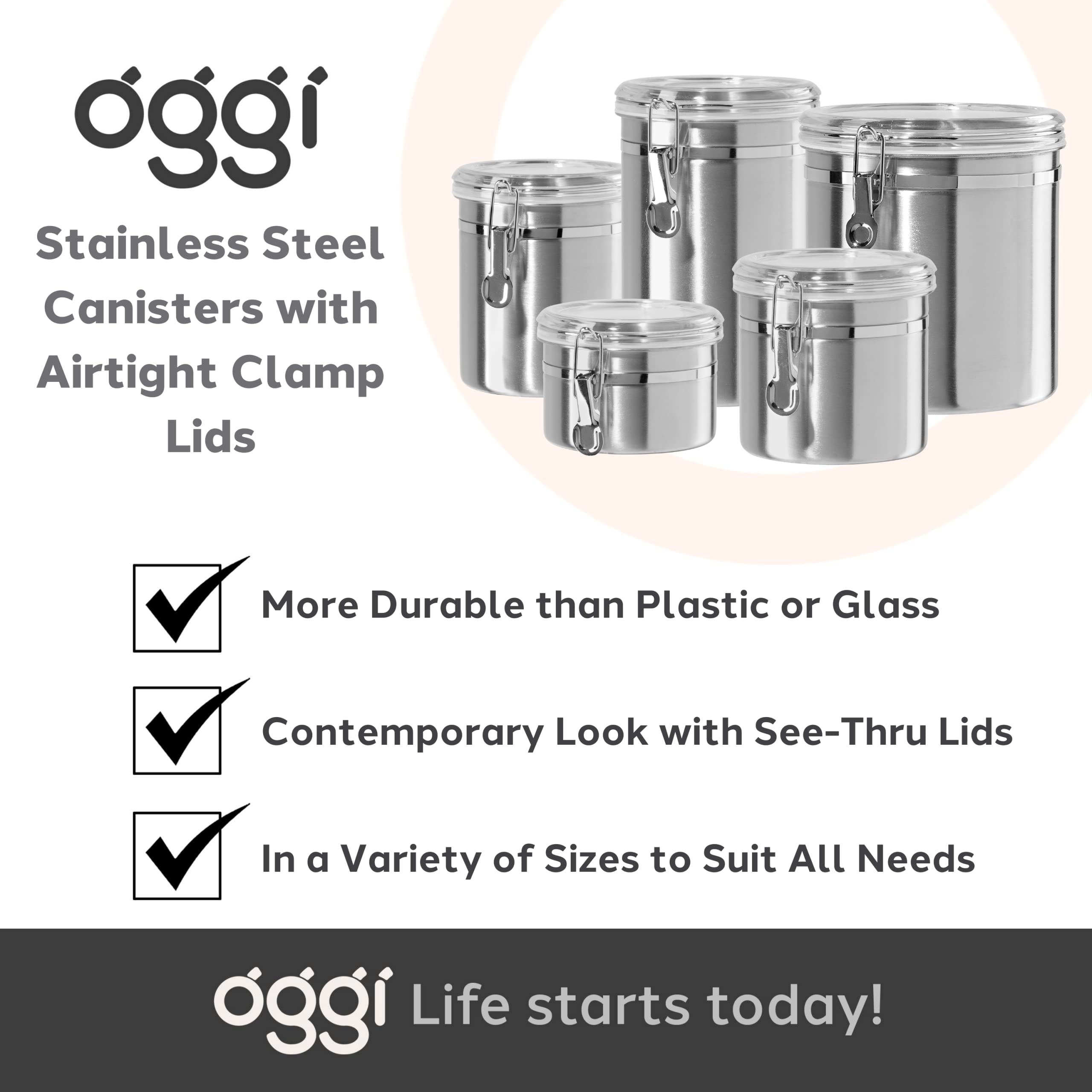 Oggi BPA-free lid with silicone seal preserves freshness.