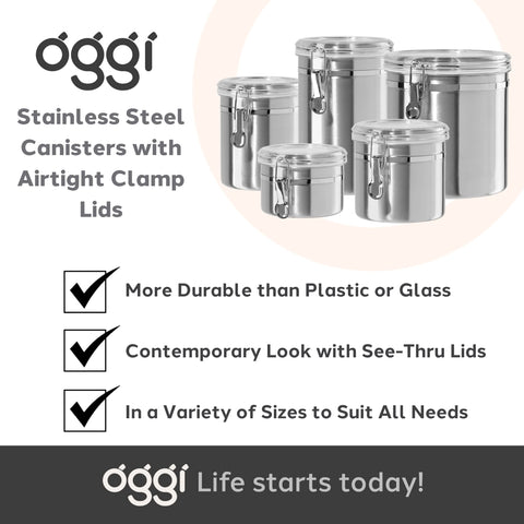Oggi BPA-free lid with silicone seal preserves freshness.