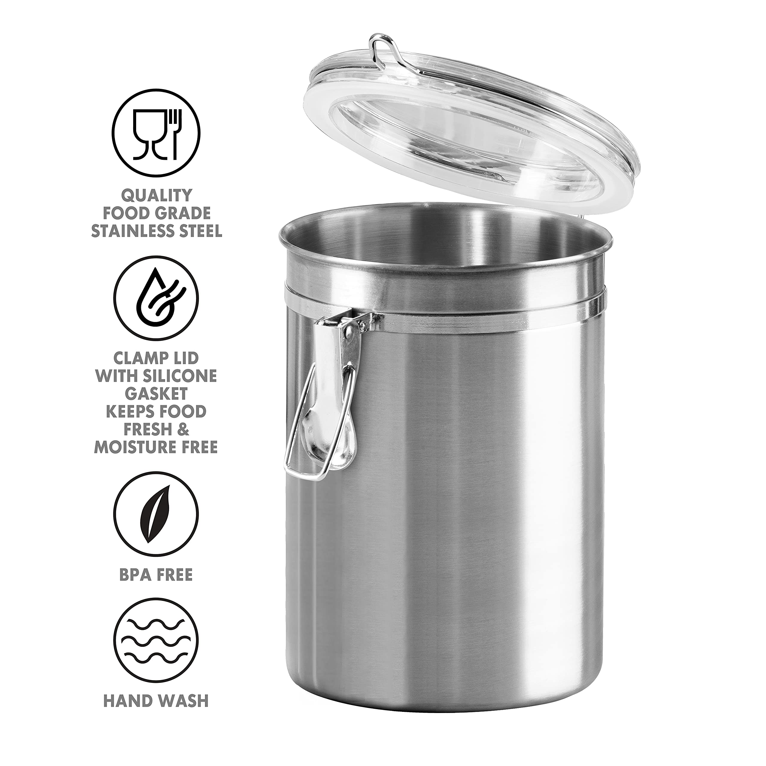 Oggi canister with silicone gasket to keep dry foods sealed.
